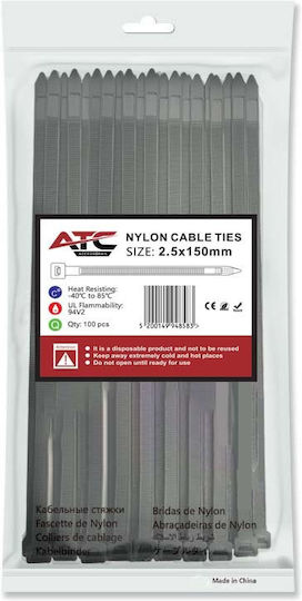 ATC Plastic Cable Ties 150mmx2.5mm In Black Colour 100 Pieces 20.007.0009