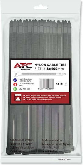 ATC Plastic Cable Ties 400mmx4.8mm In Black Colour 100 Pieces 20.007.0032