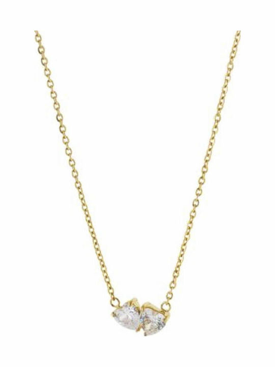Loisir Necklace with design Heart from Gold Plated Steel with Zircon