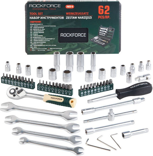 Rockforce Ратчетни и гнездови гарнитури 1\4" 62бр