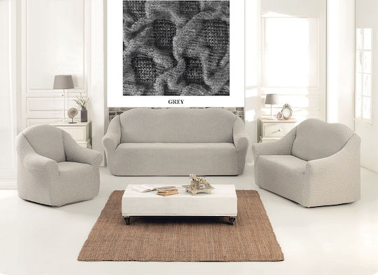 Beauty Home Living Room Set Elastic Covers Grey 3 Pieces