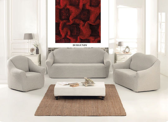 Beauty Home Σετ Ελαστικά Καλύμματα Σαλονιού Burgundy 3τμχ