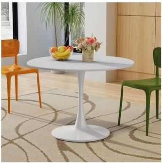 Round Table Dining Room Wooden with Metal Frame White 100x100cm