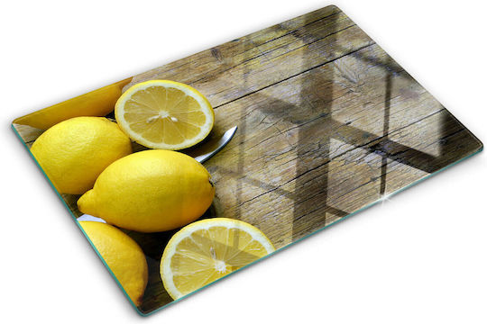 Glass Chopping Surface Kitchen Lemon Design On Wood 80x52 Cm