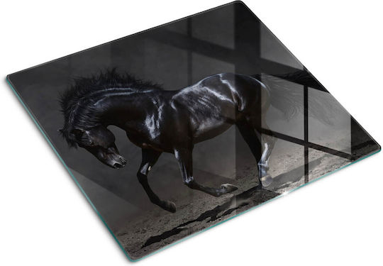 Multifunktionale Glas-Schneidefläche Küchenscheibe Gebrühtes Glas Schwarzes Pferd 60x52 cm