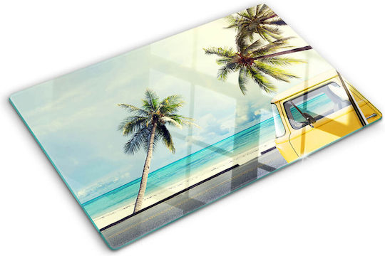 Glass Chopping Board Bus Stop Print On The Beach 80x52 Cm