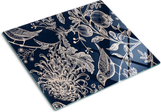 Glas Schneidebrett Küchen Schutz Arbeitsplatte Blumen Vögel 60x52 cm