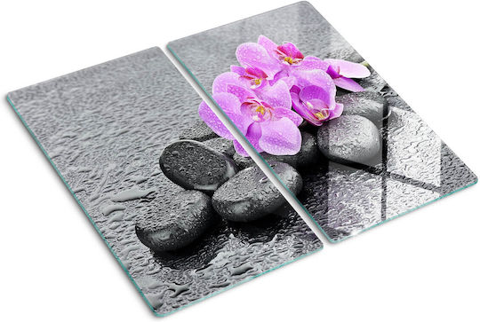 Schneidebrett Küchenarbeitsplatte Schutzplatte Hartes Glas Orchideen Steine 2x30x52 cm