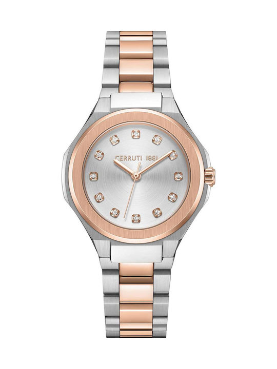Cerruti Crystals Two Tone Ceas de Damă cu Argin...