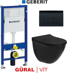Delta Wandhängende Toilette Randlos mit Spülung mit Schlank Deckel Duroplast Sanftes Schließen Schwarz Delta Wandhängende Toilette Randlos mit Spülung mit Schlank Deckel Duroplast Sanftes Schließen Schwarz