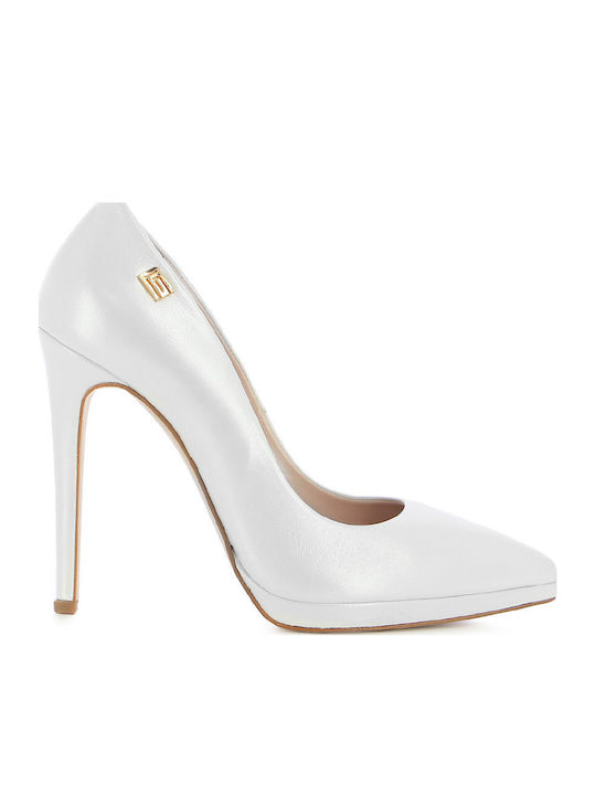 Leder Pumps mit hohem Absatz Weiß