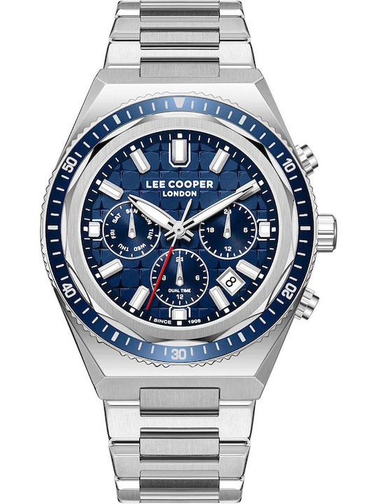 Lee Cooper Dual Time Men's Watch Battery with Silver Metal Bracelet Lee Cooper Dual Time Men's Watch Battery with Silver Metal Bracelet