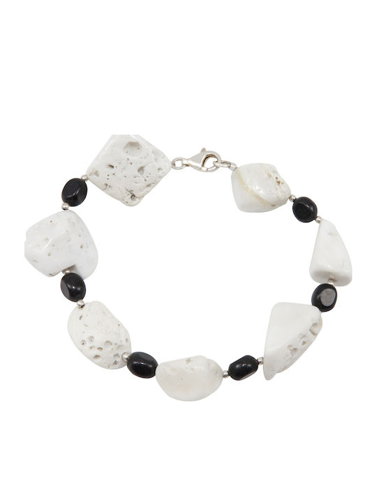 Brățară Pentru Femei Handmade Argintată Albă Coral Brut & Onix Negru Placat Cu Platină 20 Centimetri Silverline 0220029501