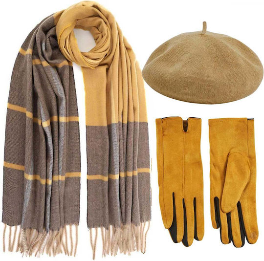 Set with Beanie Knitted in Brown color