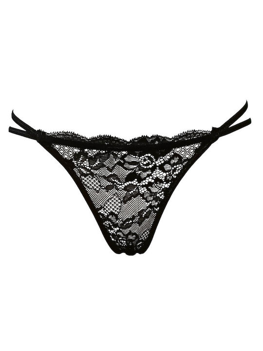Γυναικείο String με Δαντέλα Μαυρο