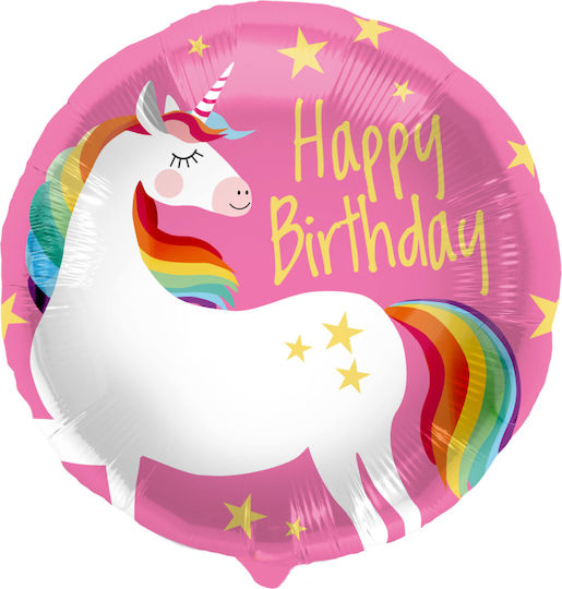 Foil Balloon Happy Birthday Unicorn Pink 45cm