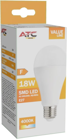ATC LED Bulb 18W 133mm for E27 Socket and A65 Shape Natural White 1850lm