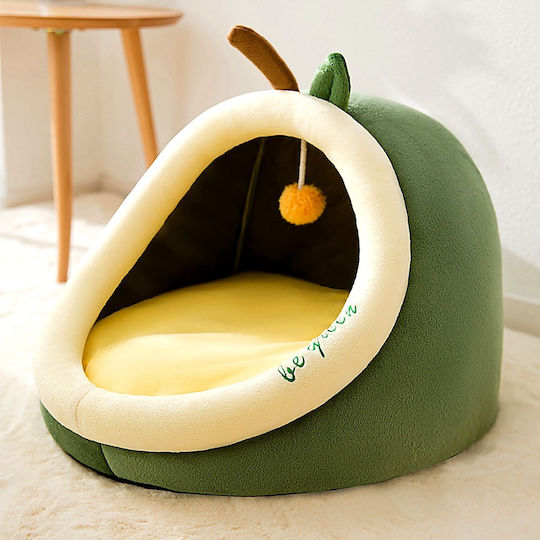 Semi-Enclosed Cat & Dog Nest Toy M40xW40xH33cm Removable Cushion Zipper & PP Cotton Non-Slip Bottom Green