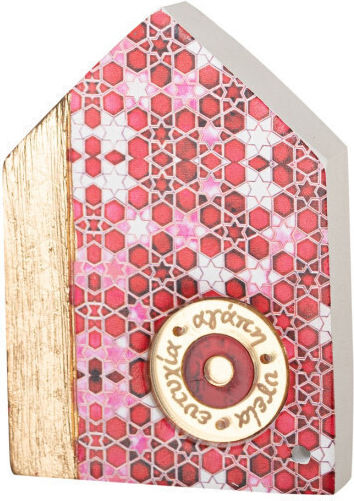 Ceramic House Interior Circle Plexiglas Wishes White Gold Red 11.5x8cm 1 Piece