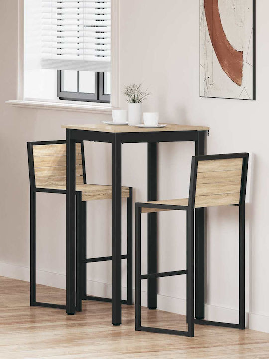 Table Dining Room Wooden with Metal Frame Gray 60x60x105cm