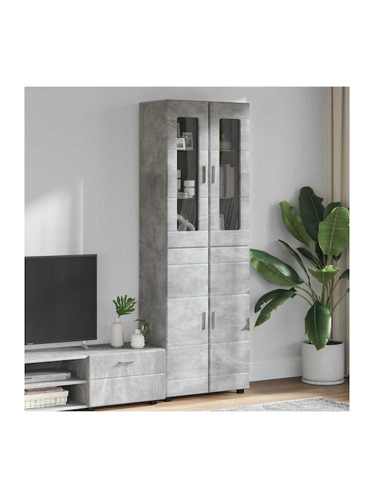 Highboard Επιδαπέδια Βιτρίνα Σαλονιού από Μοριοσανίδα με Τζάμι Γκρι 60x35x182cm