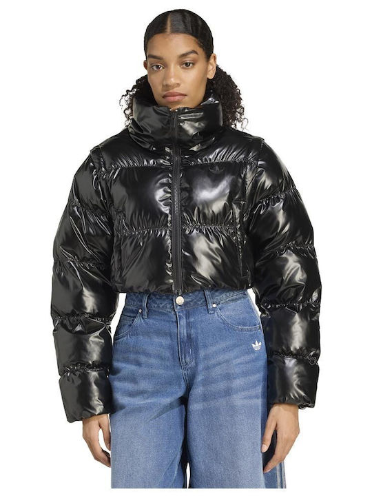 Essentials Glossy 2in1 Women's Crop Puffer Jacket for Winter Black