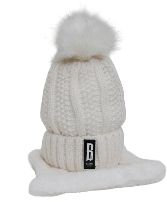 Set with Beanie Knitted in White color