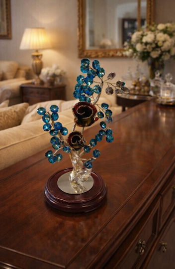 Decorative Crystal Flower Bonsai De Cristal Blue Wooden Base 12.5x12.5x28cm Galifas 9126041 Galifas