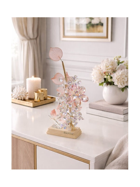 Decorative Crystal Flower Bonsai De Cristal Pink Wooden Base 14x6.5x31cm Galifas 9125750 Galifas
