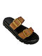 Leather Women's Flat Sandals Flatforms in Tabac Brown Color