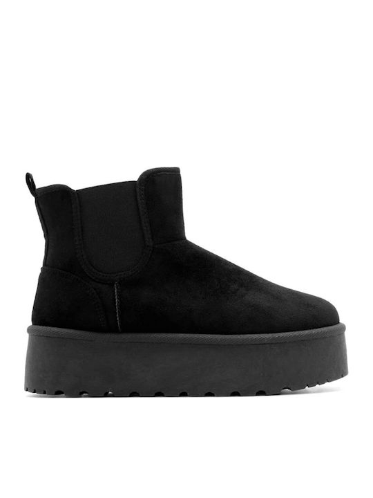Plato Suede Γυναικεία Μποτάκια με Γούνα Μαύρα