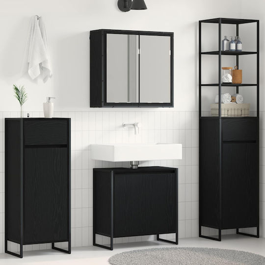 vidaXL Countertop with Sink, Mirror & Column Black Beech