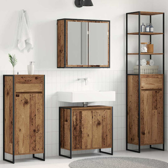vidaXL Blat cu Lavoar, Oglindă & Coloană Old Wood