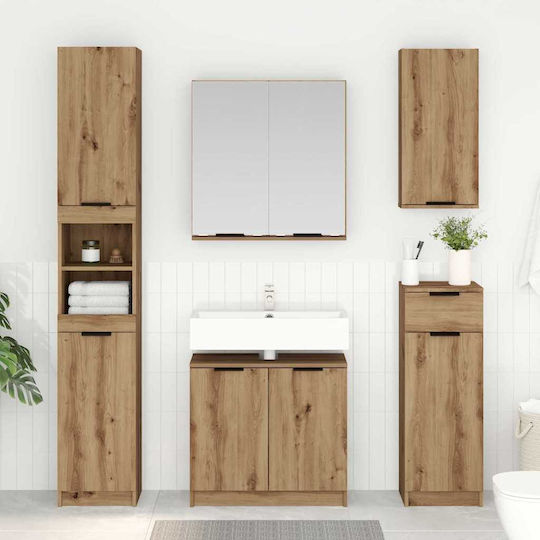 vidaXL Шкаф със Мивка & Огледало Artisan Oak Brown