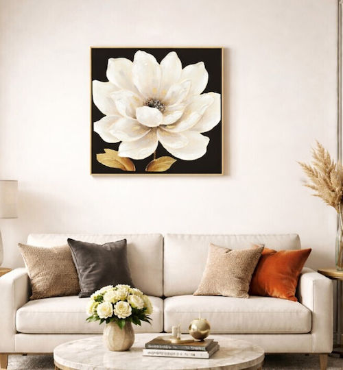Πίνακας Καμβά 63x63x3cm Λουλούδι Χρυσό Πλαίσιο Forhome 905801 Home