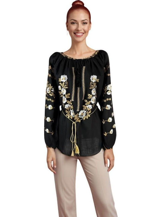 Bluza Damă Bumbac Mânecă Lungă Neagră/Albă