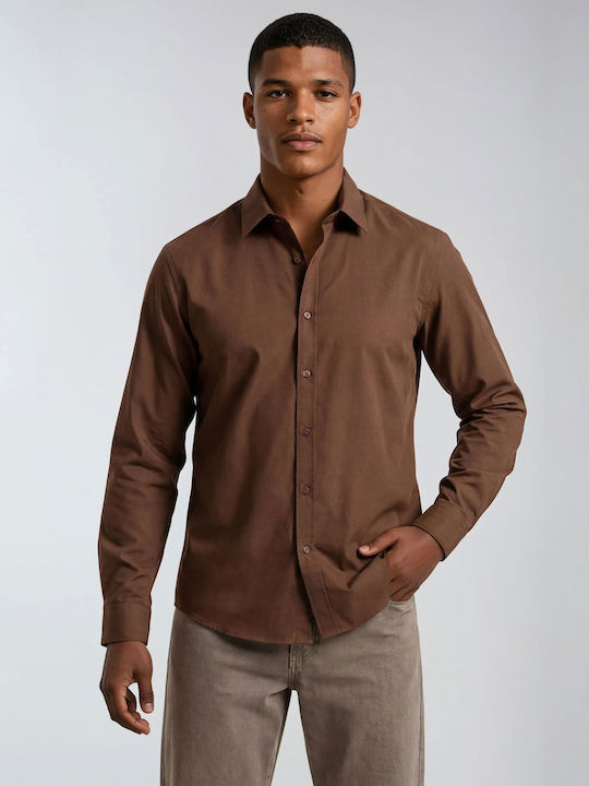 Long-sleeved Cotton Shirt Brown