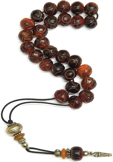 Roloi Komboloi Graven Horn Worry Beads with 27 Beads Brown 30cm