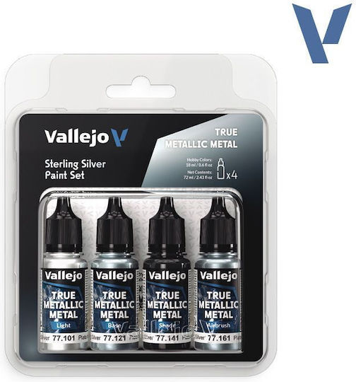 Acrylicos Vallejo Σετ Χρώματα Μοντελισμού σε Ασημί χρώμα 72ml 4τμχ