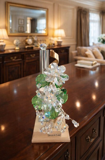Decorative Crystal Flower Bonsai De Cristal Green Wooden Base 13x13x30cm Galifas 9125646 Galifas