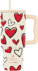Estia Straw Tumbler XL Save the Aegean 900ml Red Valentine Estia Straw Tumbler XL Save the Aegean 900ml Red Valentine