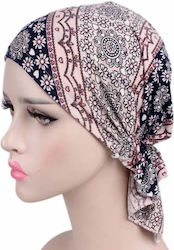 Turban Cotton Lycra Ecru Blue Flowers