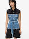 Summer Mini Shirt Dress Denim Black Blue