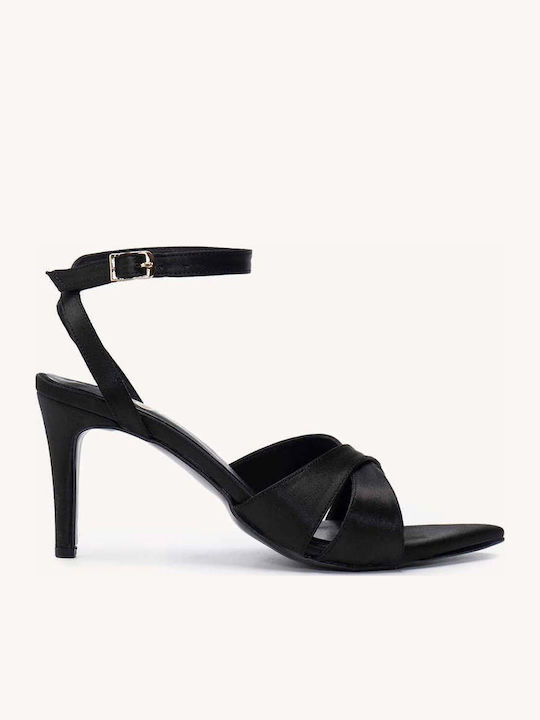 Schwarze Damen Sandalen Mit Satin Dünne Riemen