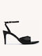 Sandale Elegante Damă Negru Satin Toc Jos Curele Încrucișate