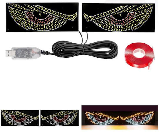 Car Sticker Dynamic Demon Eye USB Mounted In Car Indicator LED Light Red Yellow+White