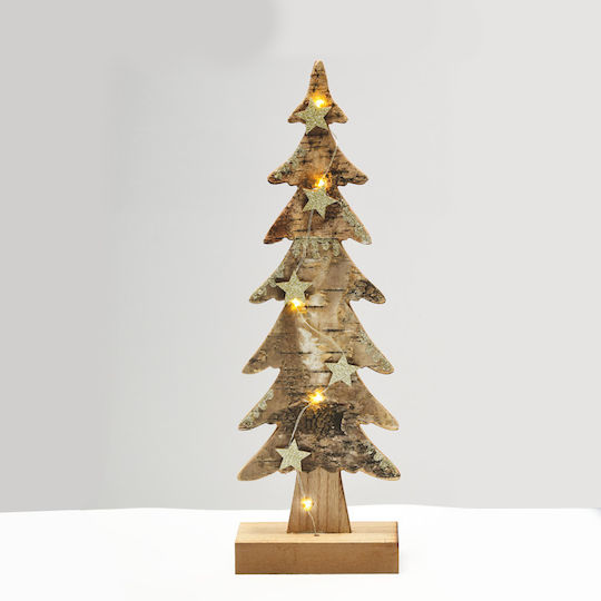 Wooden Xmas Tree Light Brown Tree Large 5 Led Lamps Battery 2xAAA Warm White IP20 13x7x40cm