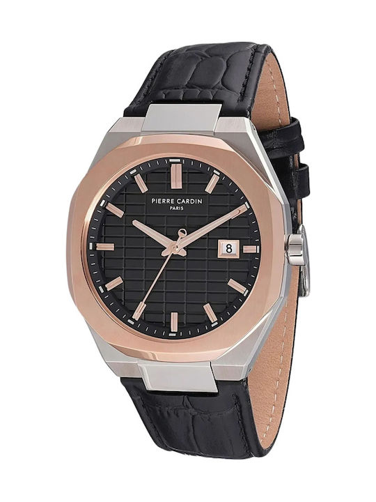 Pierre Cardin Ceas Bărbați 42mm Baterie Cu Curea Din Piele Neagră