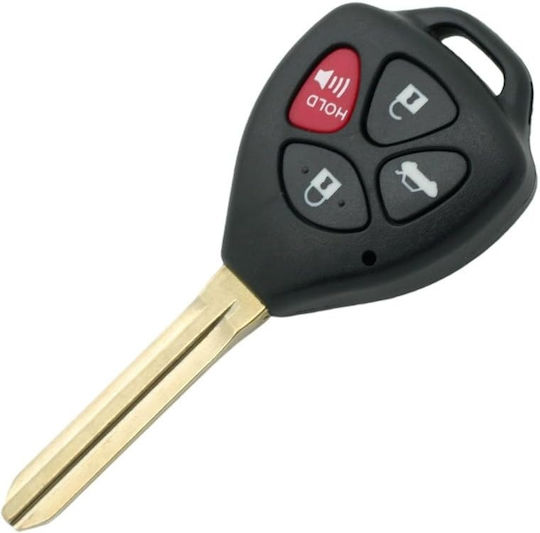 Husă Pentru Chei Auto 4 Butoane Compatibilă Toyota Corolla Rav4 Yaris Camry Avalon – Model 3+1 Roșu Buton Panicã