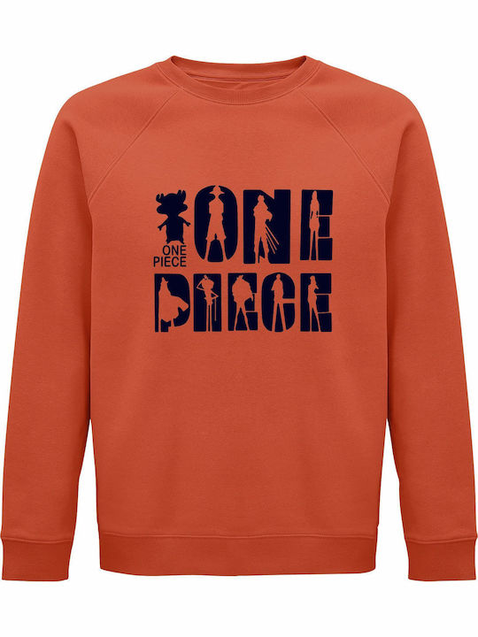 Kirikoko Unisex Organic Cotton Sweatshirt One Piece Design Characters Anime Orange
